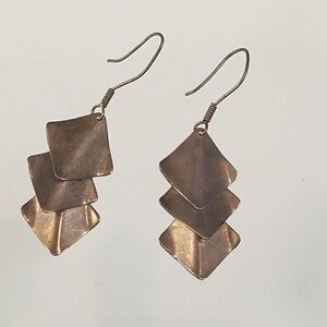 Dangling Drop Earrings 3 Tier Diamond Shape Pierced Metal